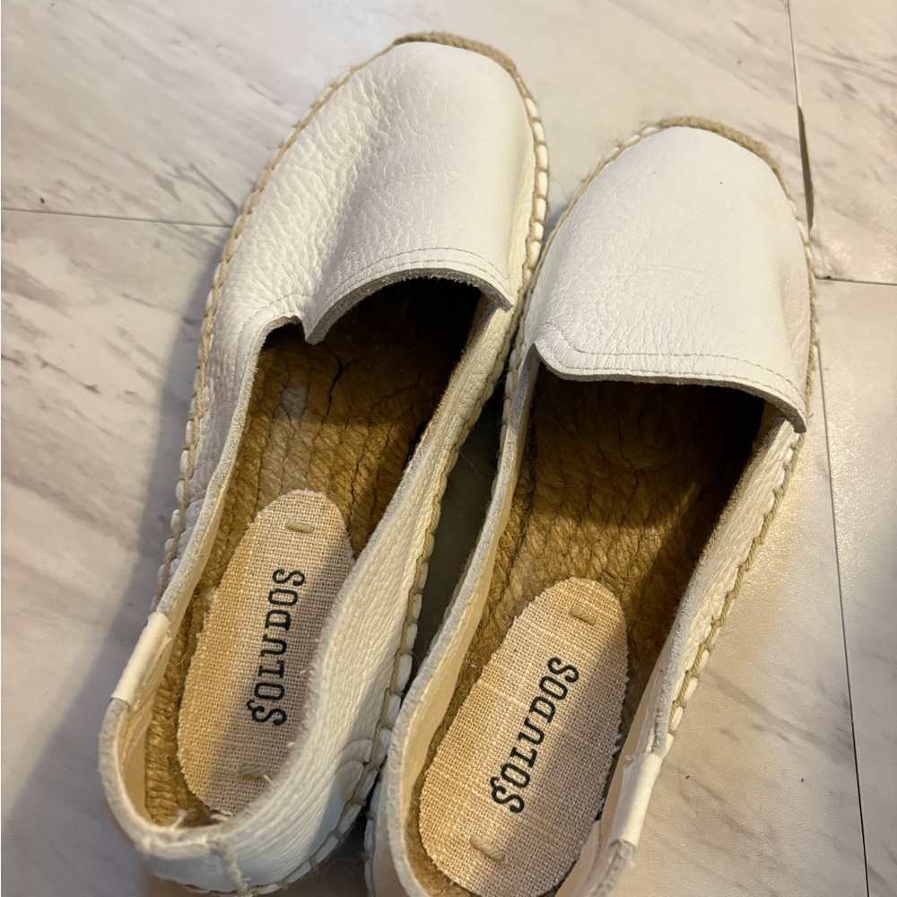 Soludos White Leather Espadrille Slip-On Flats - Picture 2 of 8